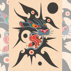 Close-up of Panther Giclée Print showcasing intricate details and vibrant colors.