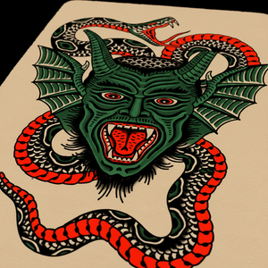 Front view of Devil’s Little Helper pin – Mindzai Apparel accessory.