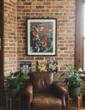 Kaosho Rochishin Fighting Snake Giclée Print by Alex Rusty displayed in a framed interior setting