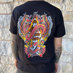 Burn Them All T-Shirt displayed on a mannequin – limited edition tattoo-inspired graphic tee.