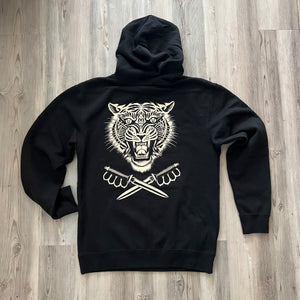Speed Tiger Style Hoodie worn by model showcasing front and back graphics.