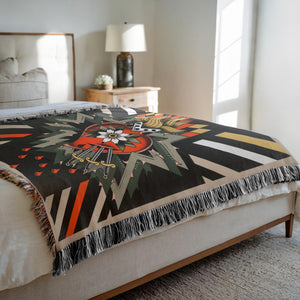 Close-up of fringing and woven details on Mindzai limited edition blanket.