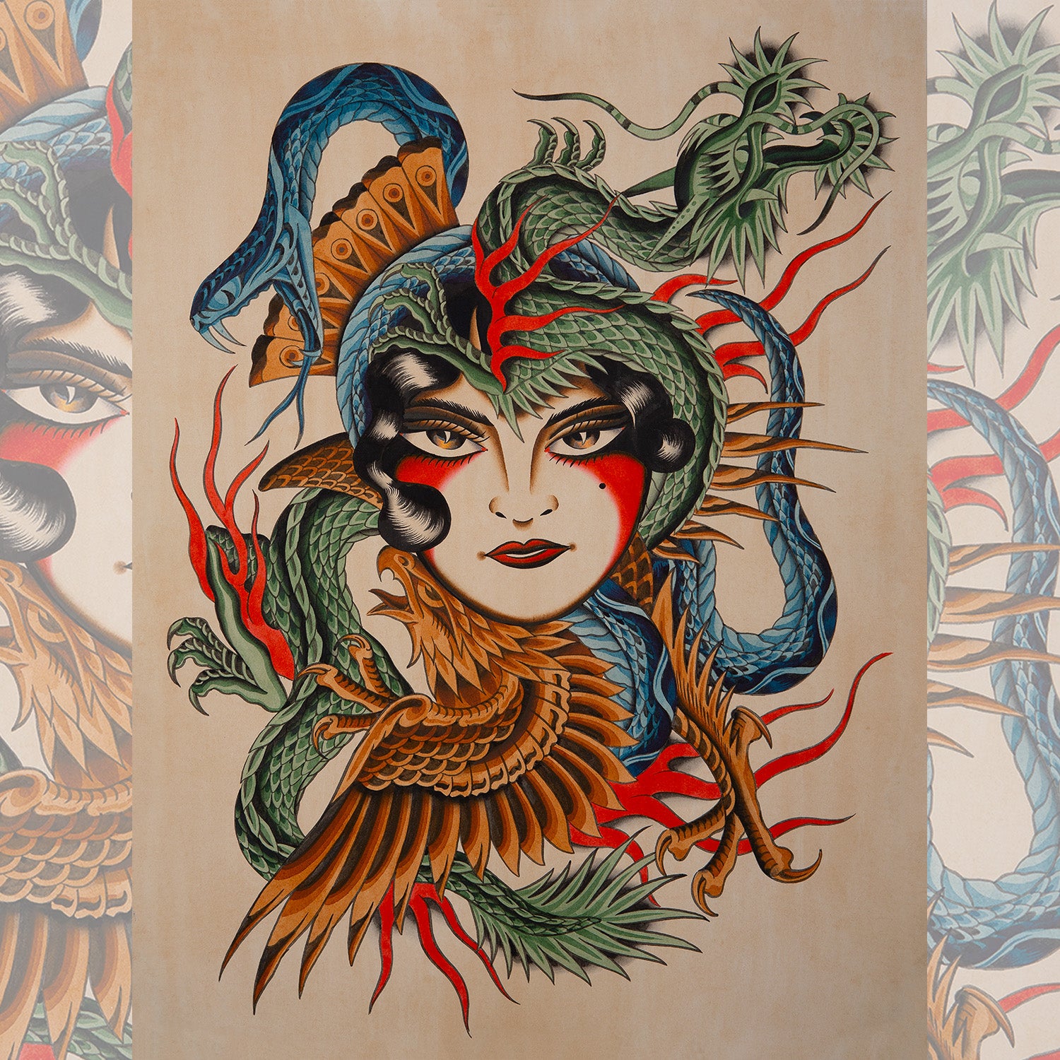 Close-up of Baroness T-Shirt showcasing intricate linework and vibrant colors.