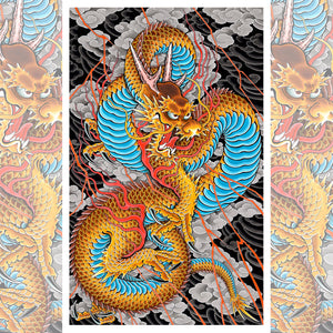 Front view of The Golden Dragon T-Shirt showcasing detailed mythical design