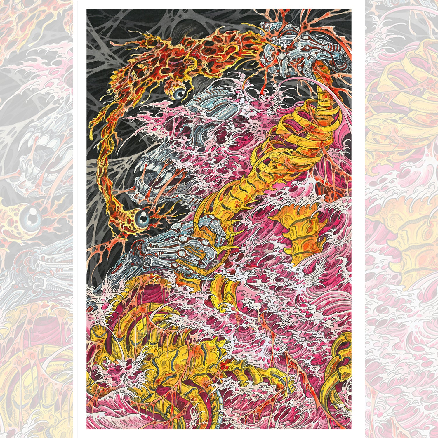 Colorful dragon illustration on a textured background