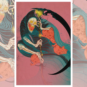 Detail of 'Reaper' highlighting the texture and quality of the 300gsm Epson Cold Press paper.