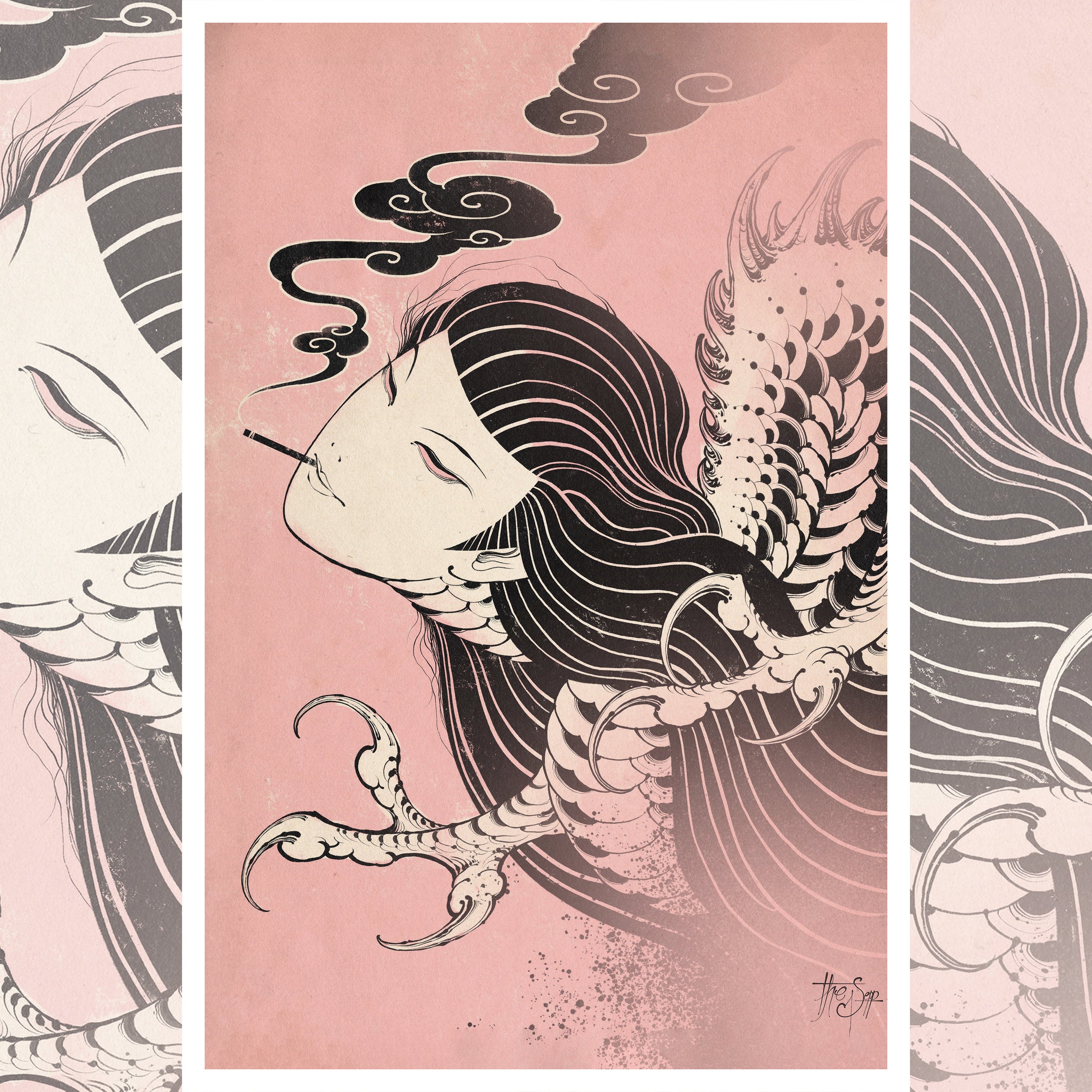 Front view of 'Up In Smoke' giclée print by The Sepp on 12" x 18" 300gsm Epson Cold Press paper.