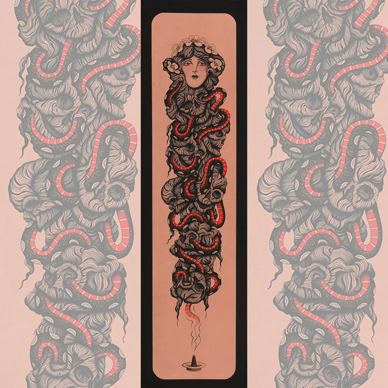 Think Again print framed on a shelf – 9" x 33" fine art print by Jon Garber.