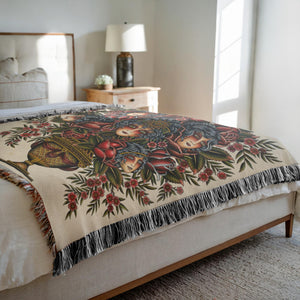 Close-up of Familiar Vase Blanket highlighting intricate woven details.