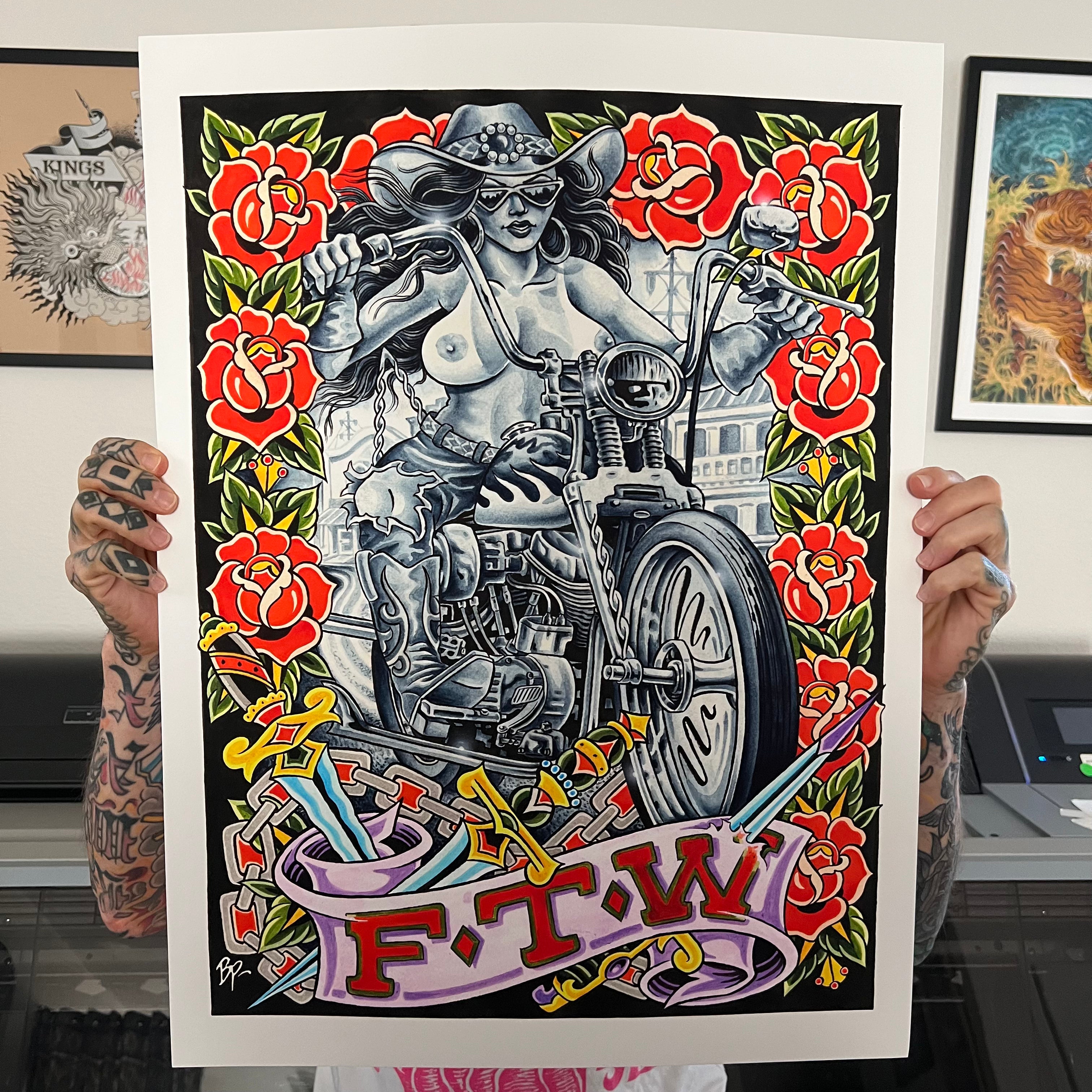 FTW print by Brent Patten framed and hung on wall.