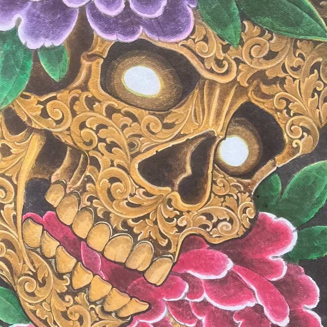 floral skull tattoo design