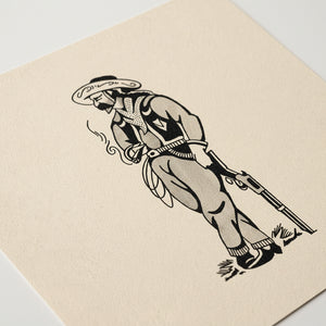 Close-up of Smokin Cowboy limited-edition tattoo art print by Cunha