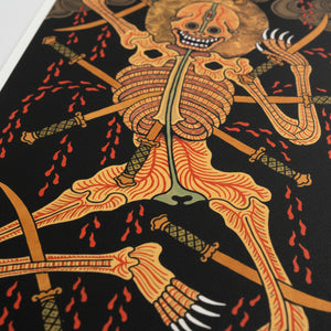 Close-up of BLOSSOM tattoo art print showcasing traditional Japanese tattoo details and skeletal imagery