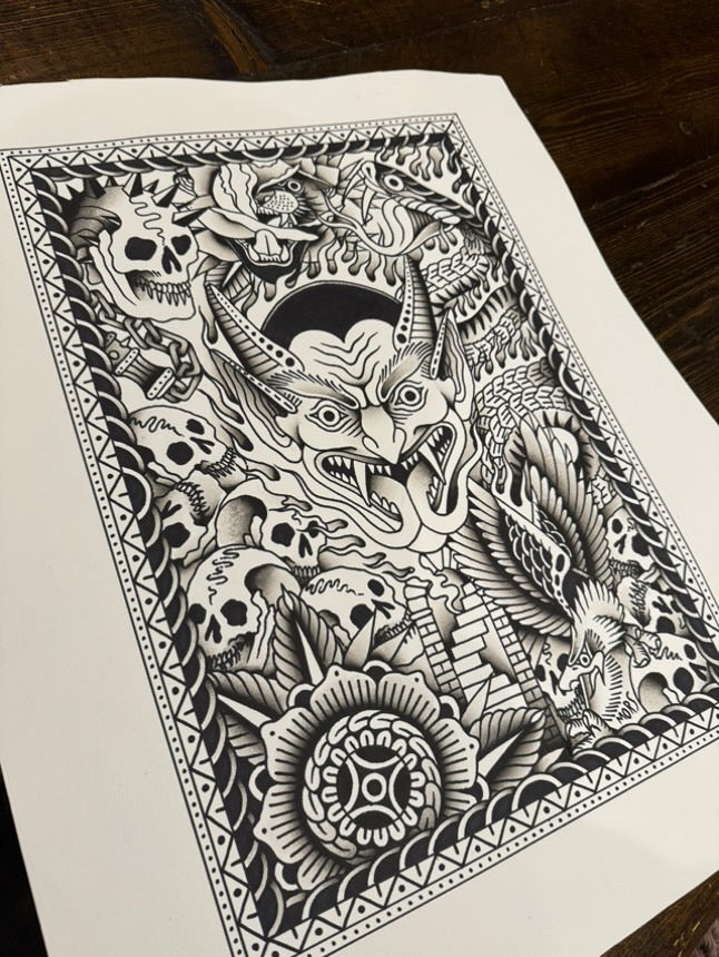 Detail of 'Mors – Chaos Print' highlighting the texture and quality of the 300gsm Epson Cold Press paper.