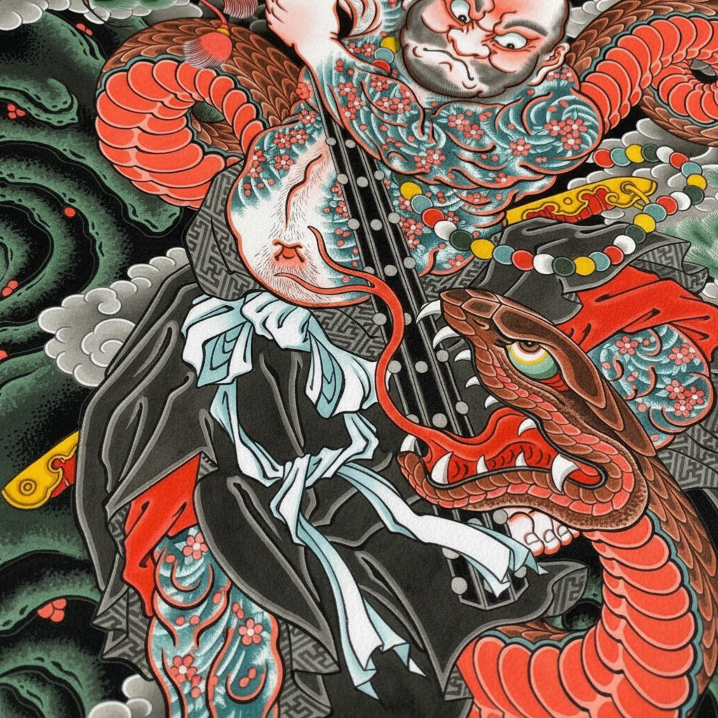 Close-up of Kaosho Rochishin Fighting Snake artwork by Alex Rusty