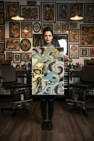 Packaging shot of “Flying Tiger” print by Giacomo Pompei ready for shipping.