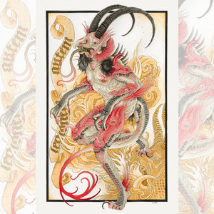 Illustration of a fantastical creature with intricate patterns on a decorative background