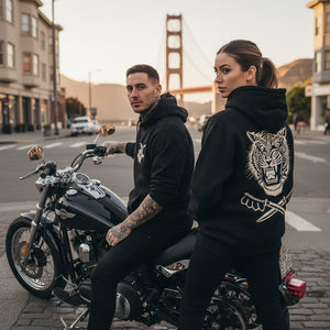 Side view of Speed Tiger Style Hoodie showing hood and zip detail.