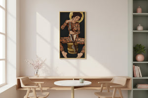 Framed Hanami Japanese art print by Senju displayed on a modern coffee shop wall