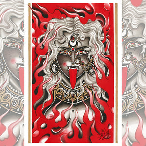 Kali Ma traditional tattoo art print by Kyley O'Rourke featuring detailed spiritual goddess illustration