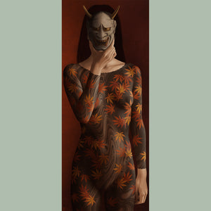 Kijo Japanese art print by Senju featuring a traditional Oni mask portrait