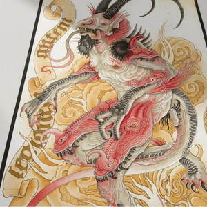 Colorful dragon illustration with intricate details on a textured background