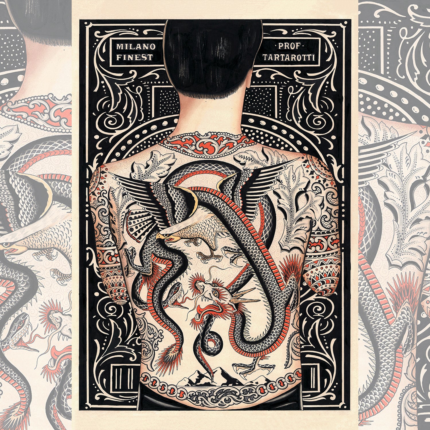 WEBBackpiece tattoo with nature-themed artwork covering the full back in bold, black ink.