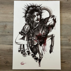 Close-up detail of watercolor brushwork in Derek Noble’s Beauty and the Beast print.