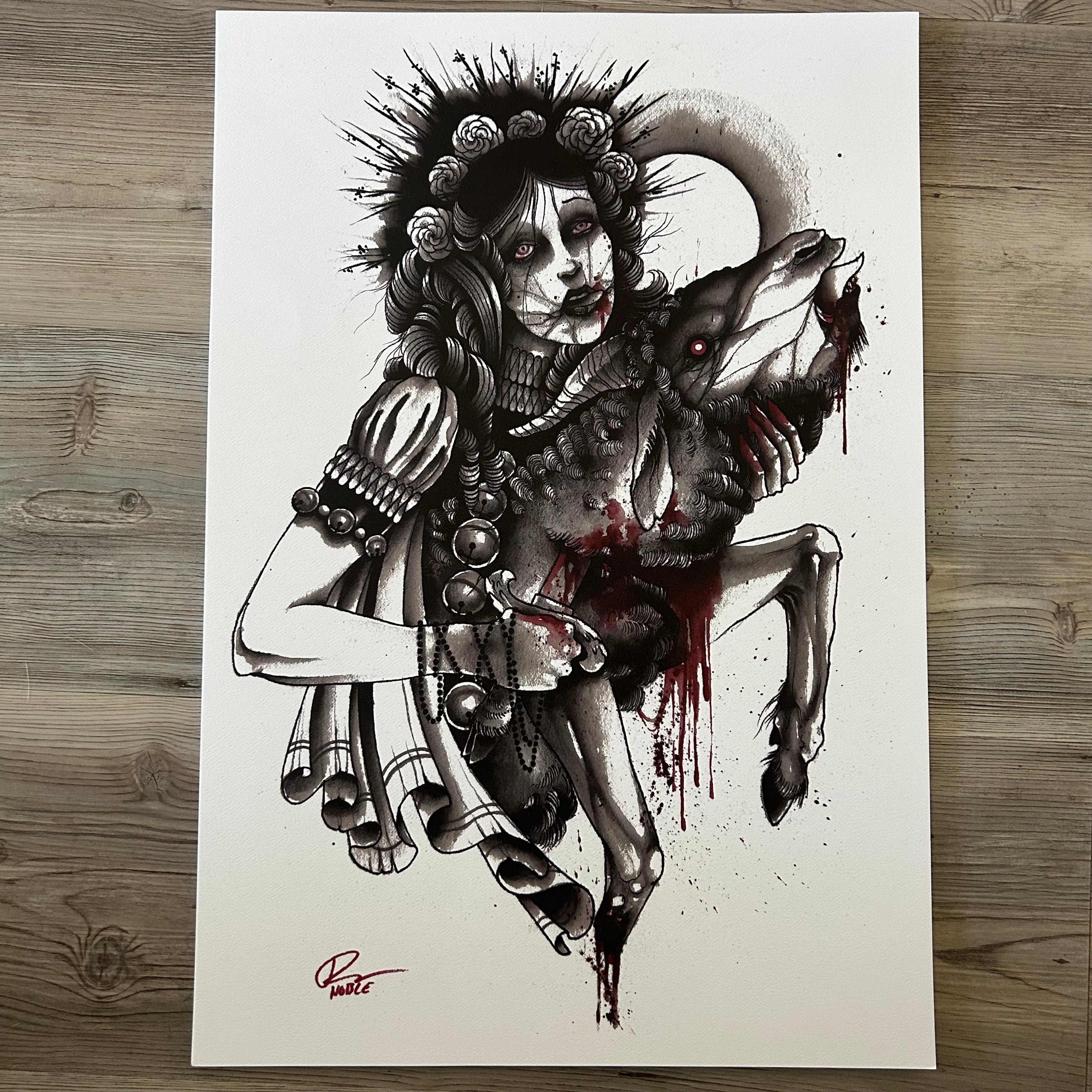 Close-up detail of watercolor brushwork in Derek Noble’s Beauty and the Beast print.