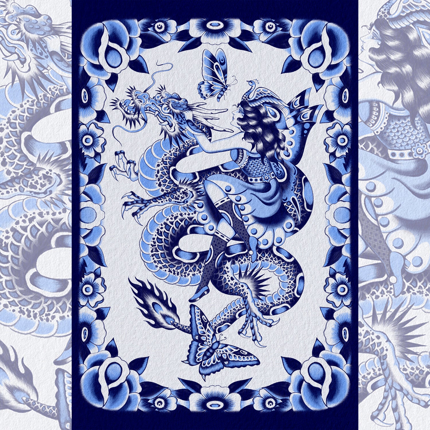 Blue Ryu giclée print by Aaron Hindson – full front view.