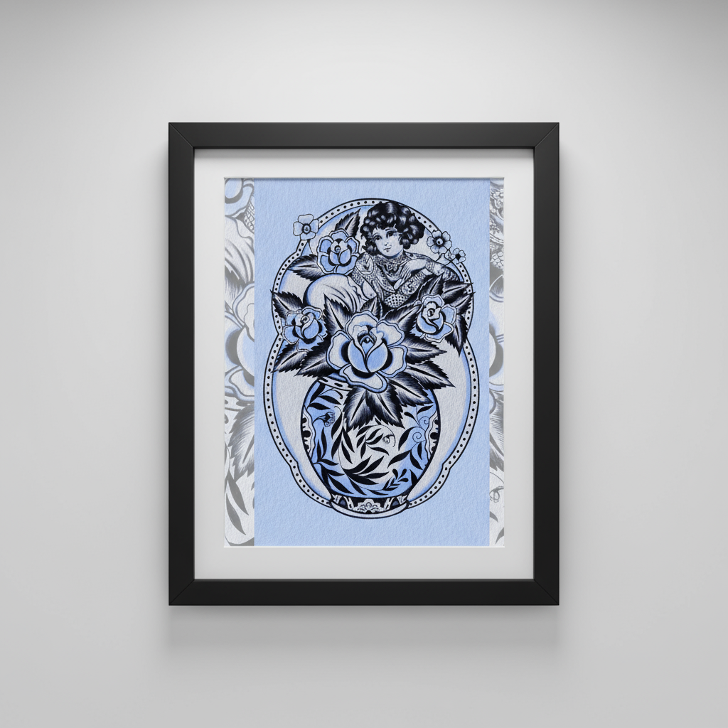 Blue Vase print by Aaron Hindson flat lay showing full artwork.