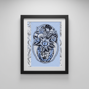 Blue Vase print by Aaron Hindson flat lay showing full artwork.