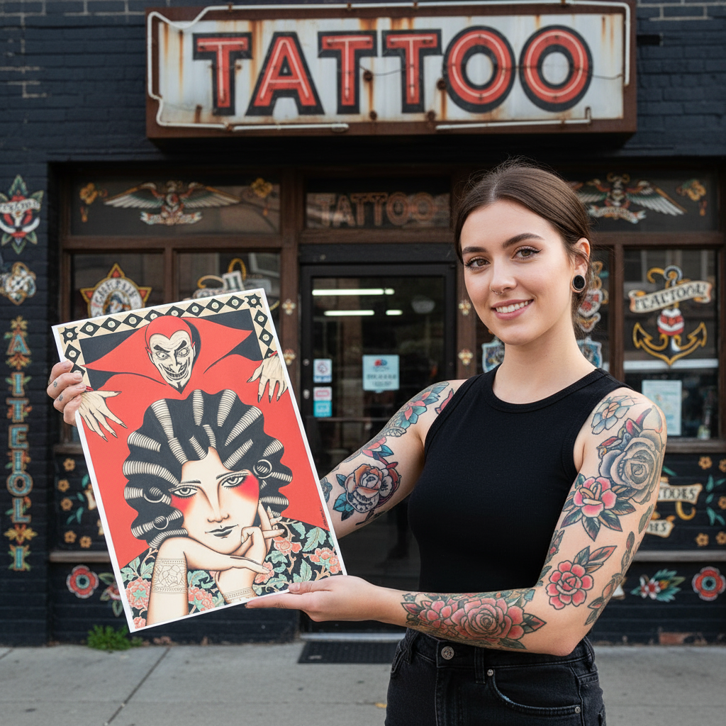 Close-up of Diavolo T-Shirt graphic design highlighting fine line details.