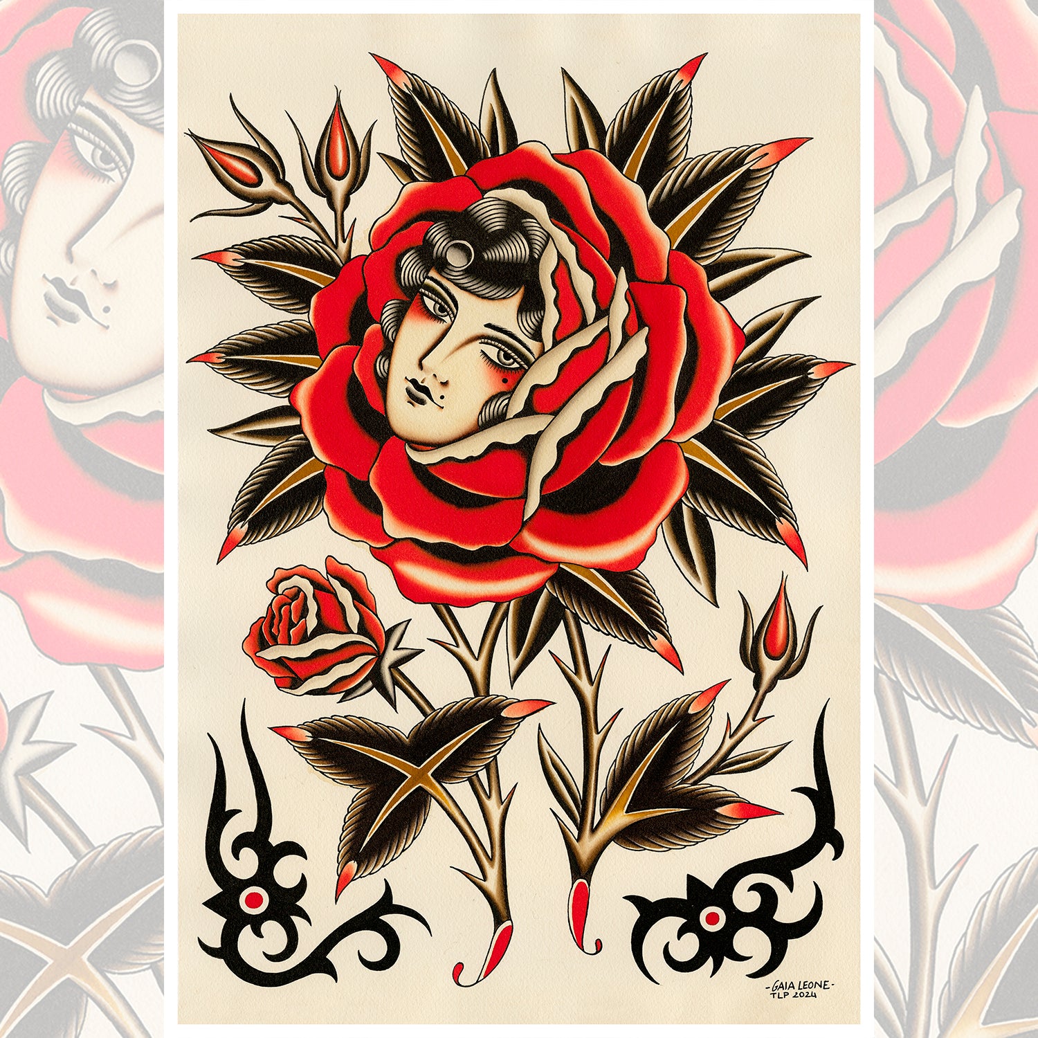 Donna Dentro Rosa art print by Chimu Grigio – full view on white background.