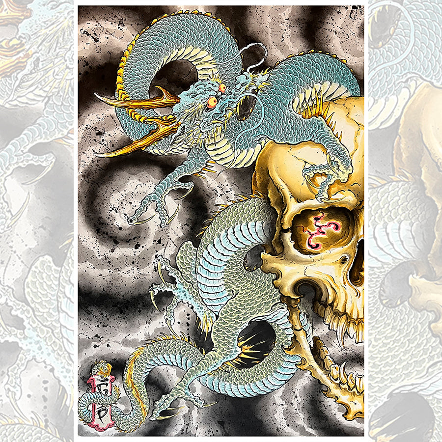 Close-up of tiger’s face and wing detail from Flying Tiger print.