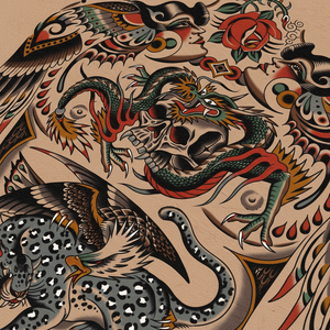 Close-up view of line work and shading in Clemens Hahn’s Full Frontal print.