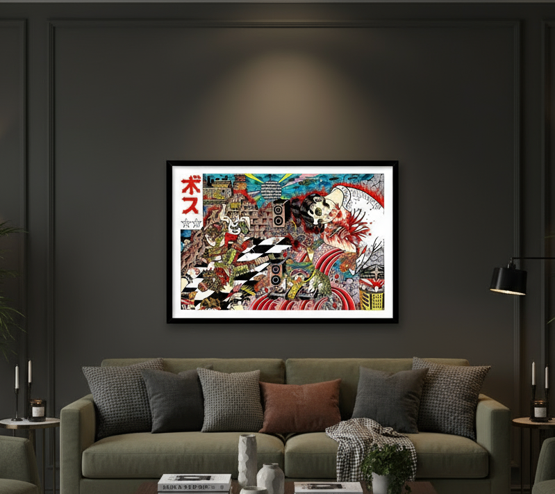 JapNYC Pt 2 print by Capilli Tupou framed and displayed on wall.