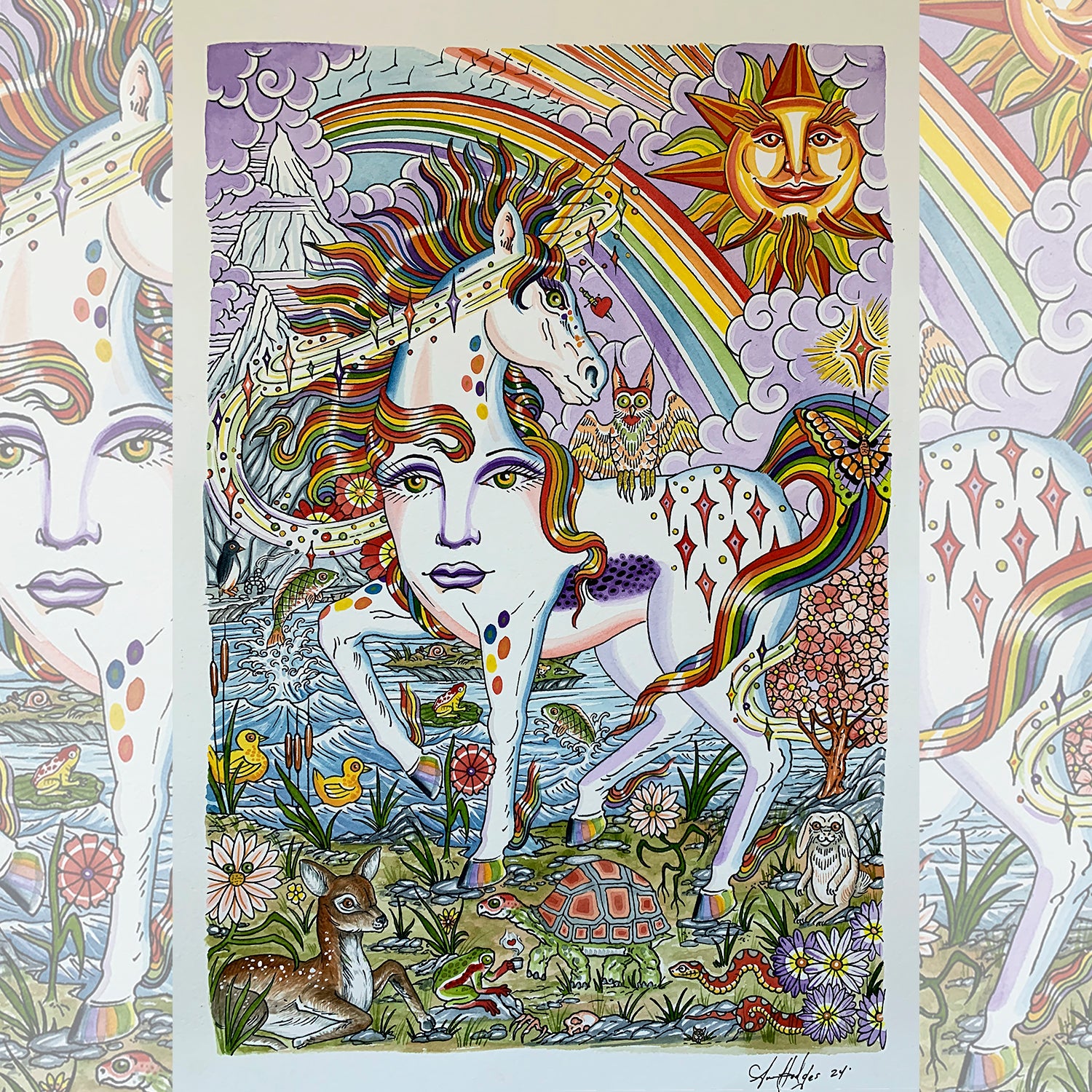 Unicorn tattoo with a beautiful and detailed design, blending fantasy and elegance in vibrant colors.