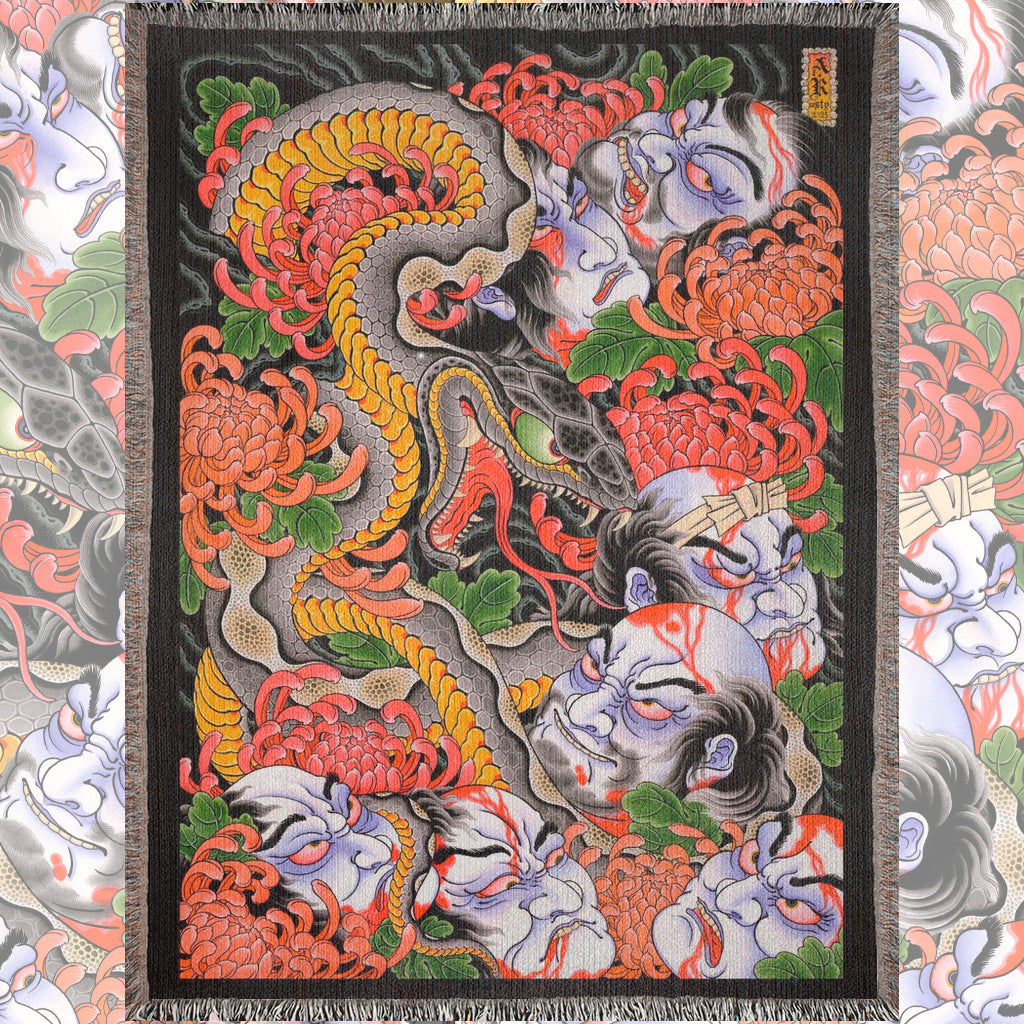 Alex Rusty Snake and Namakubi Blanket with bold Japanese-inspired design

