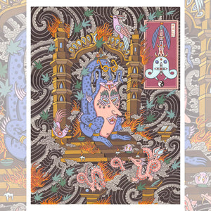 'The Wizard' giclée art print by Che Cho Le, featuring vibrant tattoo-inspired design on 18" x 24" 340gsm acid-free cotton paper.