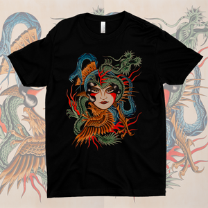 Clemens Hahn Baroness T-Shirt – Black tee featuring a tattoo-inspired design with a central face motif.