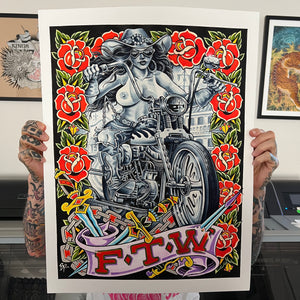 retro biker girl tattoo