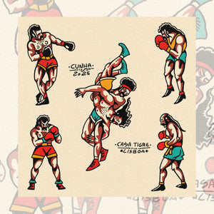 Cunha Lucha Libre tattoo art print featuring traditional tattoo-inspired wrestler artwork and lucha libre illustrations