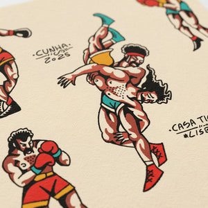 Close-up of Cunha Lucha Libre tattoo art print showcasing traditional tattoo-inspired lucha libre artwork