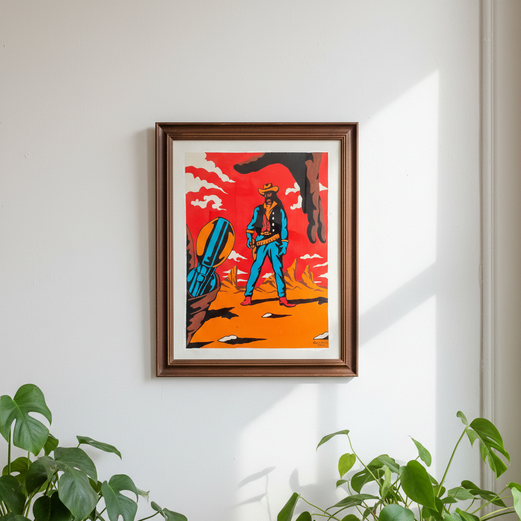 Cunha The Stand Off framed artwork displayed on a contemporary living room wall