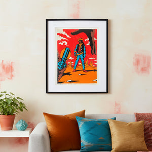 Cunha The Stand Off modern cowboy art print displayed in a stylish home interior