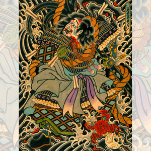 TAIRA NO TOMOMORI tattoo art print by Mattia Neromorte featuring a traditional Japanese warrior and irezumi-inspired artwork